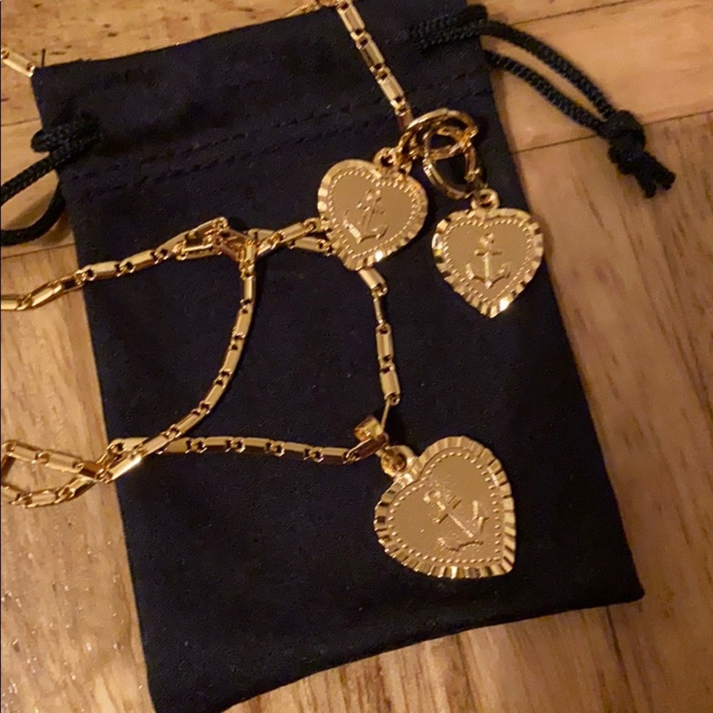 Nautical theme gold necklace and earrings set 17”